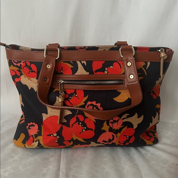 Spartina 449 Pretty Black/Orange Floral Double Straps Shoulder Bag Tote Purse 🌺🌺 - Picture 2 of 14